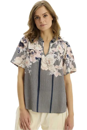 In Front Blouses, female, , L, Blue Elva Blouse with V-Neck