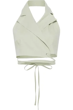 ERIKA CAVALLINI Crossed viscose and linen vest with wide lapels