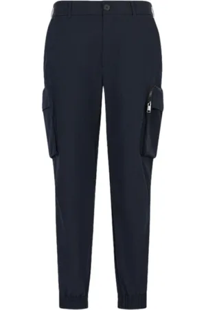 Armani Exchange Slim-fit Trousers, male, , W29, Navy Cotton Linen Utility Trousers