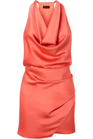 Andamane Coral Satin Mini Dress with Wrap-around Detail