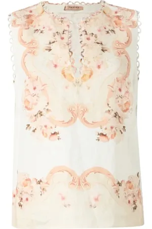 Twin-Set Floral V-Neck Linen Top