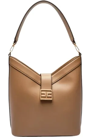 Elisabetta Franchi Camel Shoulder Bag with Magnetic Closure