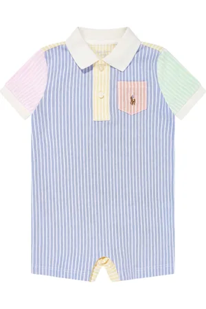 Ralph Lauren Body, male, , 9 M, Baby Boys Striped Logo Romper in Blue