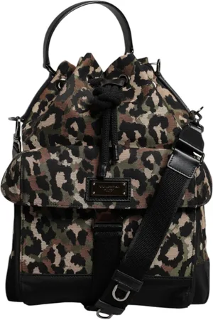 Dolce & Gabbana Bucket Bags, female, , ONE SIZE, Leopard Cotton Shoulder Bucket Bag