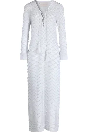 CIRCUS HOTEL Long Kaftan Dress with Front Braided Closure and Sequin Embellishments