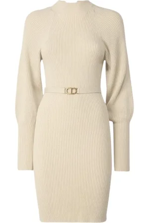 Twin-Set Ribbed Knit Dress Cream