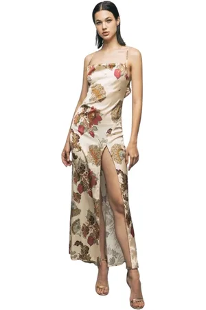 GAËLLE Long satin lingerie dress with front slit