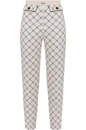 Elisabetta Franchi Cropped Trousers, female, , L, Patterned ankle Trousers with metal logo