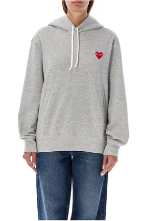 Comme des Garçons Grey Knitwear Hoodie with Red Heart