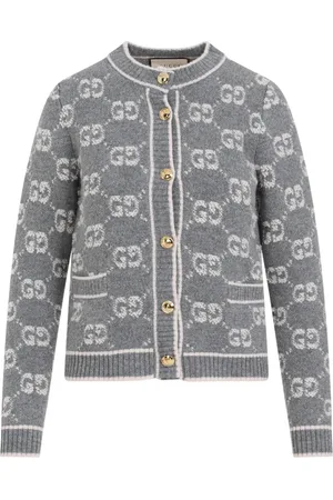 Gucci Cardigans, female, , M, Grey Wool Cardigan with GG Logo