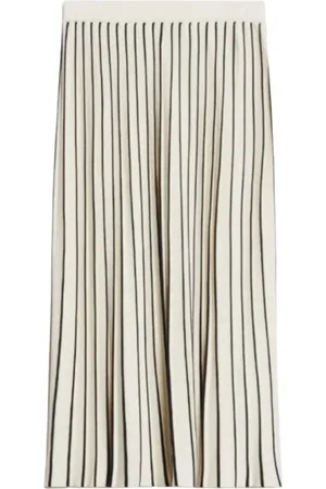 Max Mara Midi Skirts, female, , XS, Striped Knit Pleated Skirt Ecru Navy