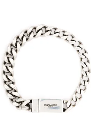 Saint Laurent Bracelets, male, , M, Silver Engraved Logo Chain-link Bracelet