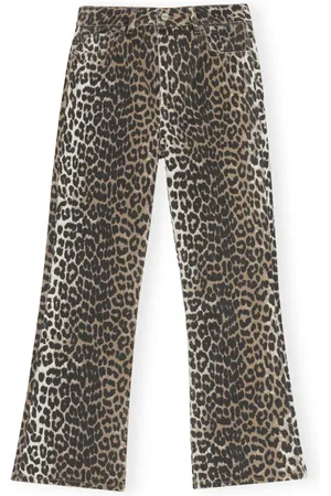 Ganni Wide Trousers, female, , W29, Leopard Cropped Jeans with Animal Print
