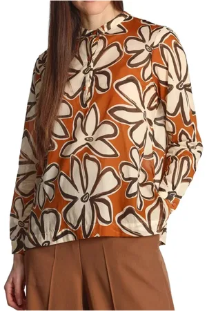 NIŪ Blouses, female, , M, Terracotta Cotton Shirt Three Quarter Sleeves