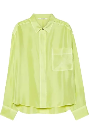 Pomandere Shirts, female, , 2XS, Silk Long Sleeve Box Shirt with Side Pocket