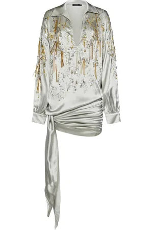 AMEN Short Dresses, female, , S, Elegant Grey Dress with Embroidery