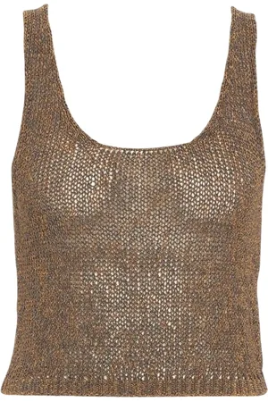 Mauro Grifoni Sleeveless Tops, female, , XS, Mesh Tank Top with Copper Thread