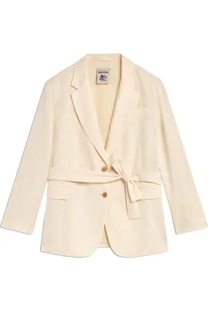 SEMICOUTURE Blazers, female, , S, Linen single-breasted jacket with belt