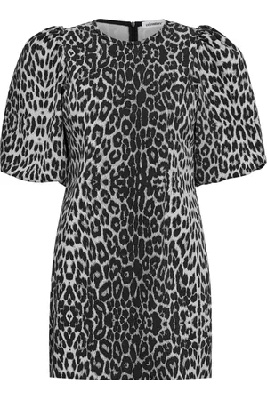 Co`Couture Leopard Print Puff Dress Dark Grey