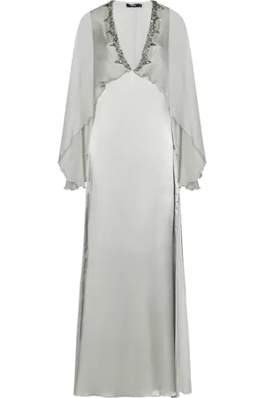 AMEN Maxi Dresses, female, , M, Grey Silk Satin Crystal Dress