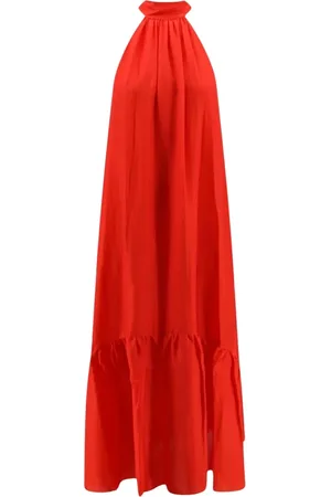 SEMICOUTURE Maxi Dresses, female, , 2XS, Long dress with American neckline and ruffled hem in cotton silk muslin