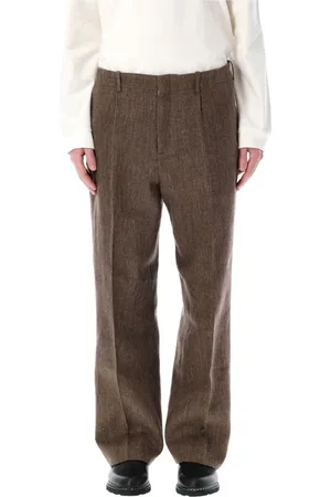 OUR LEGACY Straight Trousers, male, , L, Wide-Legged Tobacco Linen-Cotton Chinos