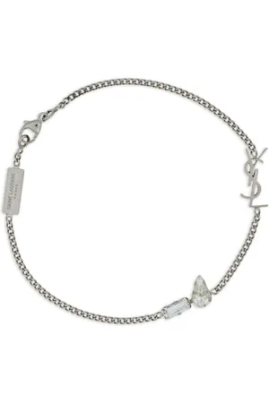 Saint Laurent Bracelets, female, , S, Gemstone Logo Bracelet in Silver