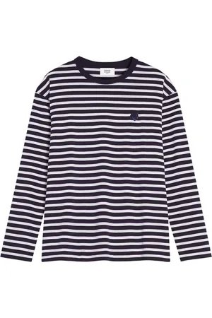 Maison Kitsuné Long Sleeve Tops, male, , S, Striped Cotton Jumper with Logo Patch