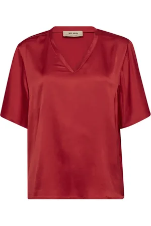 Mos Mosh Blouses, female, , XL, Elegant V-Neck Satin Blouse Chinese