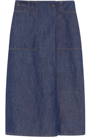 Max Mara Denim Skirts, female, , M, Denim cotton and linen skirt Fischio