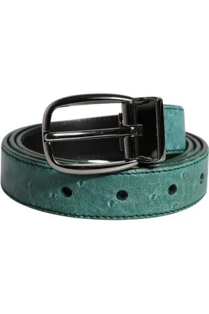 Dolce & Gabbana Ostrich Leather Metal Buckle Belt