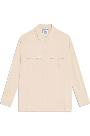 SEMICOUTURE Long Sleeve Crepe de Chine Shirt with Classic Collar and Double Front Pocket