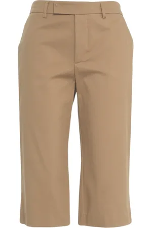 Gender Cropped Trousers, female, , L, Beige Cotton Capri Trousers