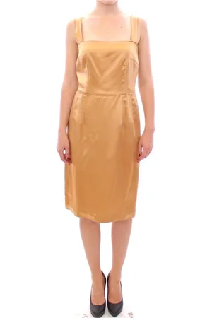Dolce & Gabbana Midi Dresses, female, , 3XS, Elegant Silk Sheath Dress Bronze