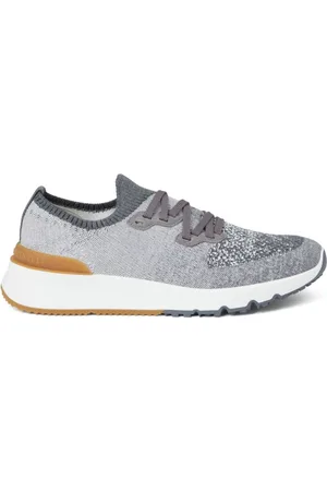 Brunello Cucinelli Sneakers, male, , 8 UK, Grey Trainers with Logo Print