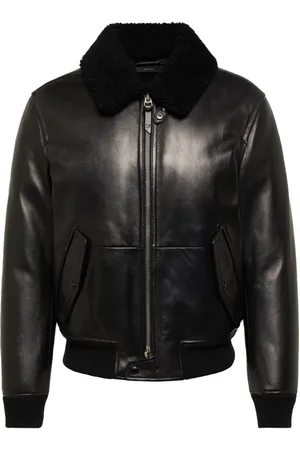 Tom Ford Leather Jackets, male, , M, Nappa Grain Leather Sherling Jacket