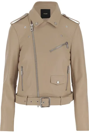 Pinko Leather Jackets, female, , XS, Leather Biker Jacket with Metal Buttons