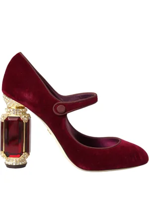 Dolce & Gabbana Pumps, female, , 7 1/2 UK, Burgundy Velvet Jewel Mary Jane Pumps