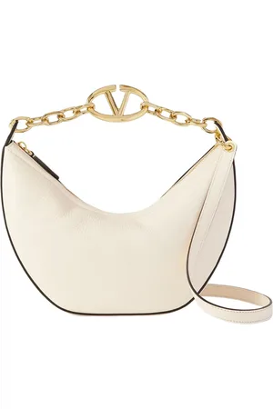 VALENTINO GARAVANI Handbags, female, , ONE SIZE, Ivory Leather Small Hobo Shoulder Bag
