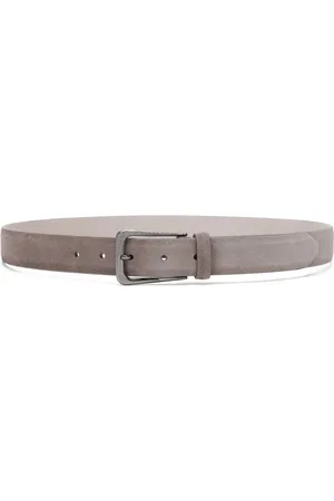 Brunello Cucinelli Grey Leather Belt with Punch-Hole Detailing