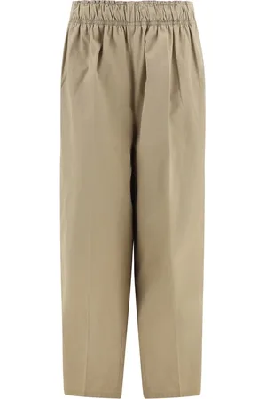 Prada Straight Trousers, female, , L, Wide-leg Cotton Trousers with Iconic Plaque
