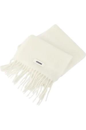 Jacquemus Winter Scarves, unisex, , ONE SIZE, Fringed Scarf with Logo Patch
