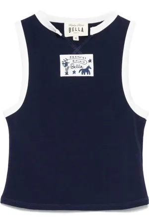 Frankies Bikinis Sleeveless Tops, female, , XS, Navy Sleeveless Logo Patch Top