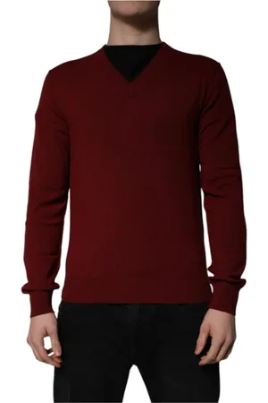 Dolce & Gabbana Cashmere Knitwear, male, , S, Maroon Cashmere V-neck Pullover Jumper