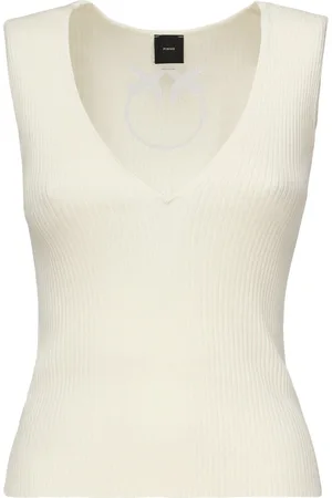 Pinko Sleeveless Tops, female, , XS, Ribbed Cotton Silk Top