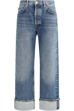 AGOLDE High Waist Straight Fit Jeans with Turned-Up Hem