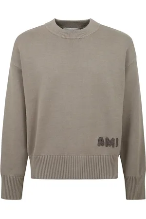 Ami Round-neck Knitwear, male, , M, Cotton and wool crewneck Jumper with embroidered logo
