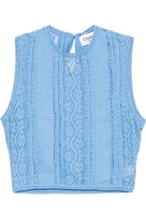 CHARO RUIZ IBIZA Sleeveless Tops, female, , M, Lace Panel Top with Scalloped Edge