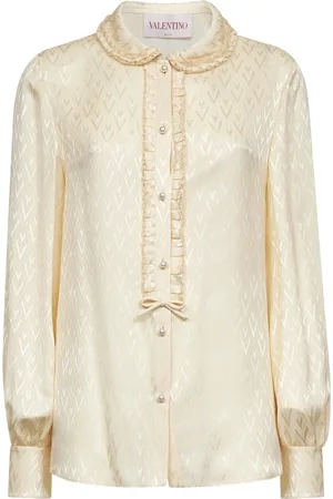 VALENTINO Shirts, female, , M, Ruffled Silk Shirt with Bow Detail