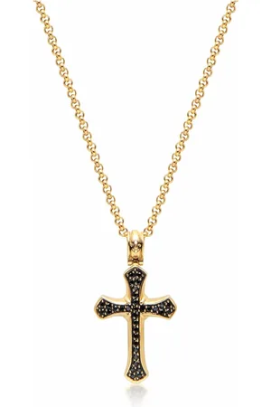 Nialaya Gold Necklace with Black CZ Cross